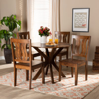 Baxton Studio Mare-Walnut-5PC Dining Set Mare Modern and Contemporary Transitional Walnut Brown Finished Wood 5-Piece Dining Set